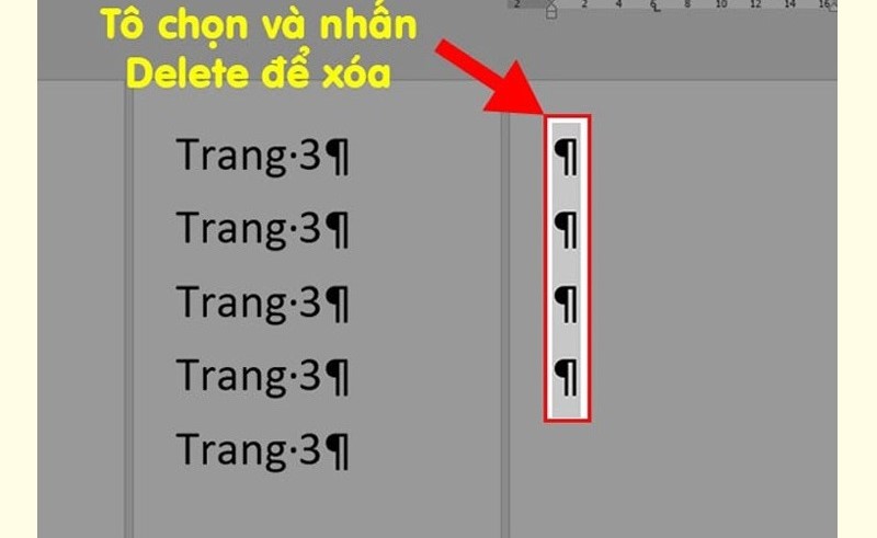 xóa trang trong Word có nội dung xen kẽ bước 3