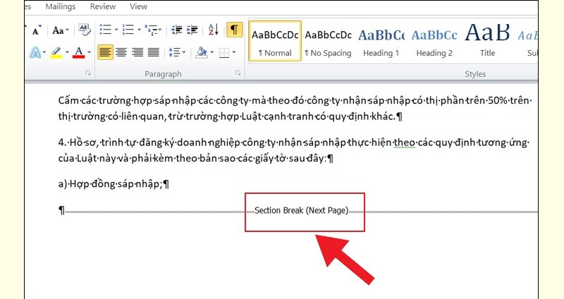 Cách xóa trang trắng trong Word do Page Break/Section Break trường hợp 2