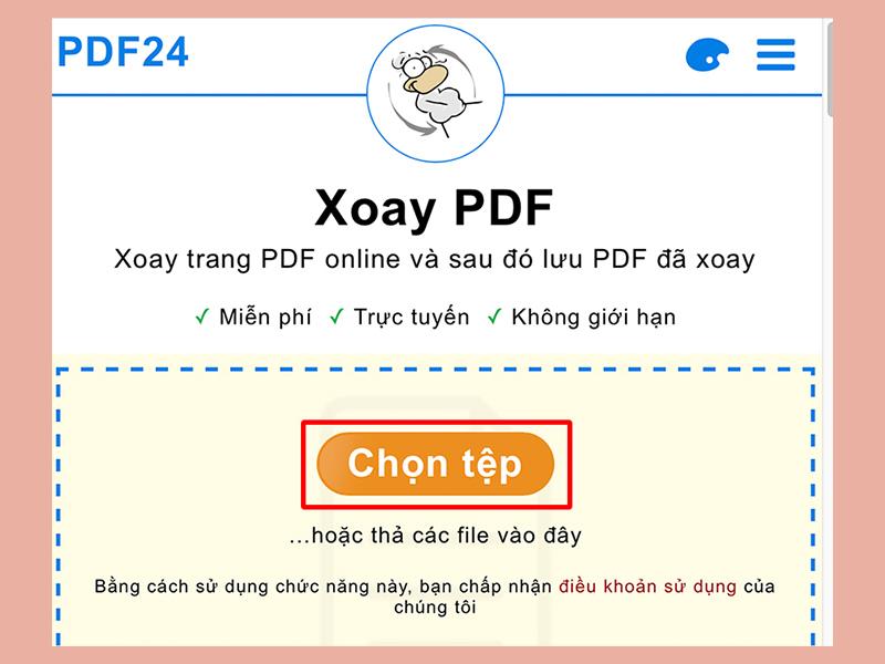 xoay trang PDF trang web PDF24 Tool bước 2