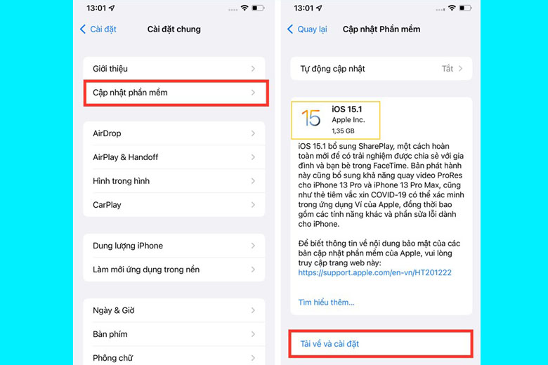 cập nhập phần mềm lên phiên bản mới nhất khi iPhone bắt sóng yếu