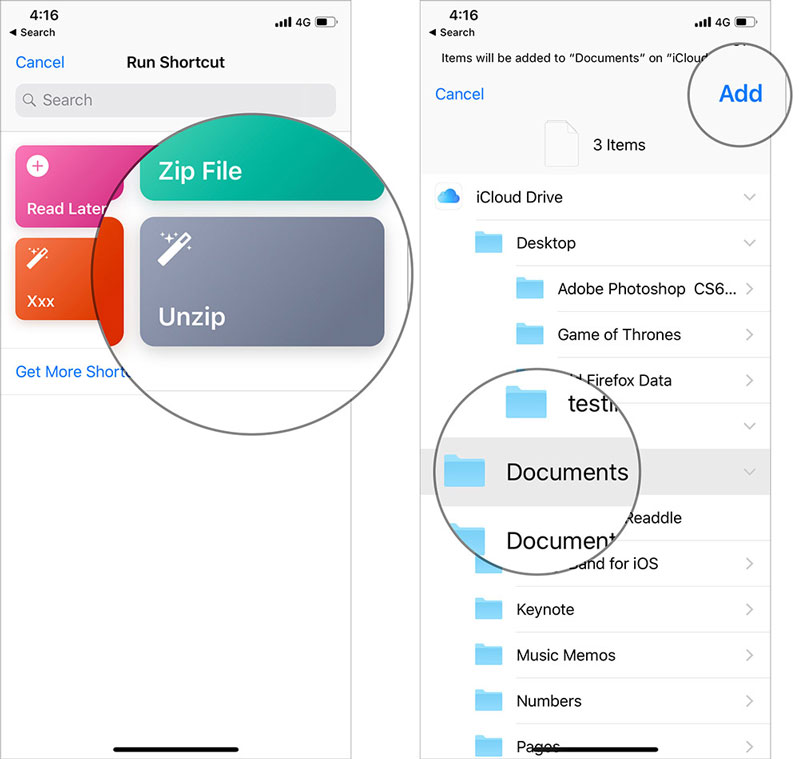 Mở file Zip trên iPhone bằng ứng dụng “Phím tắt” bước 4