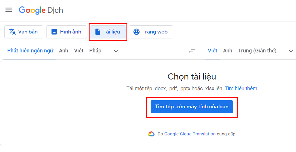  Cách trả PDF giờ đồng hồ Anh sang trọng giờ đồng hồ Việt vì thế Google Translate bước 1