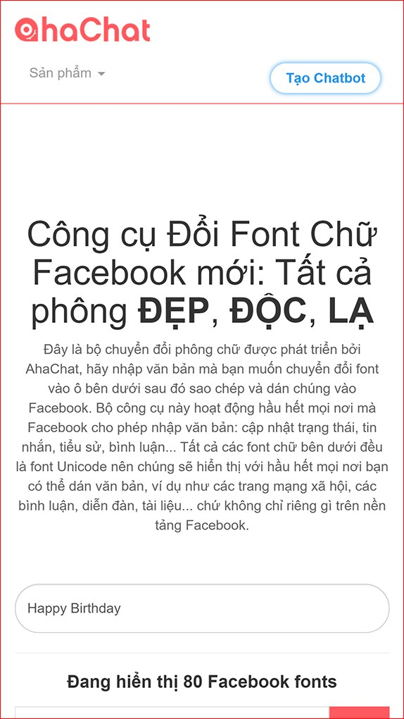  Đổi font text bên trên Facebook vì thế AhaChat bước 1