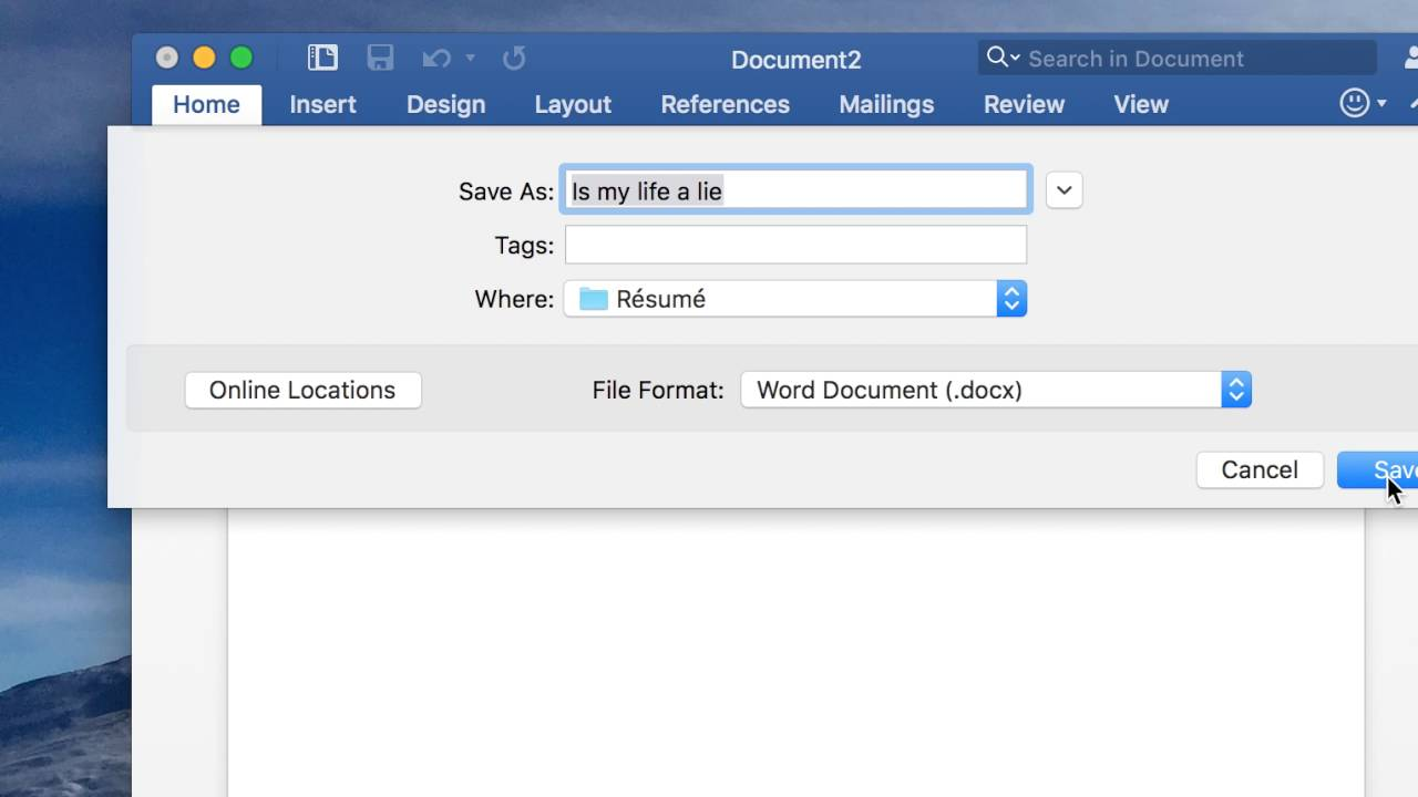 Cách lưu file Word trên Macbook bằng phím tắt 2