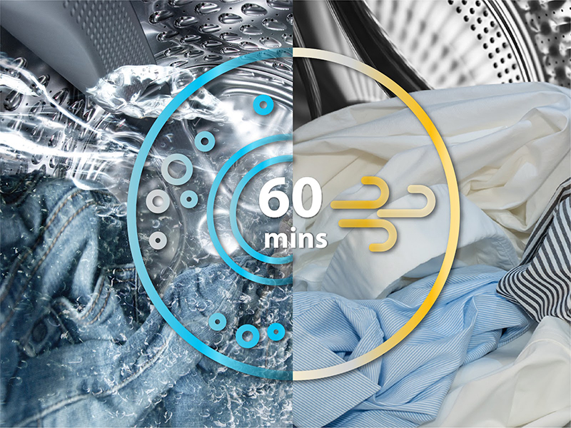 Giặt và sấy khô trong 60 phút thích hợp cho những người bận rộn hay cần gấp quần áo