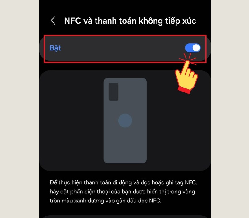 Kéo thanh gạt để bật NFC và thanh toán không tiếp xúc