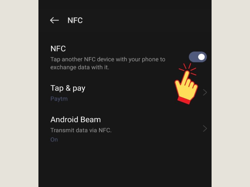 Trượt công tắc NFC sang phải để bật NFC trên điện thoại Vivo, Realme