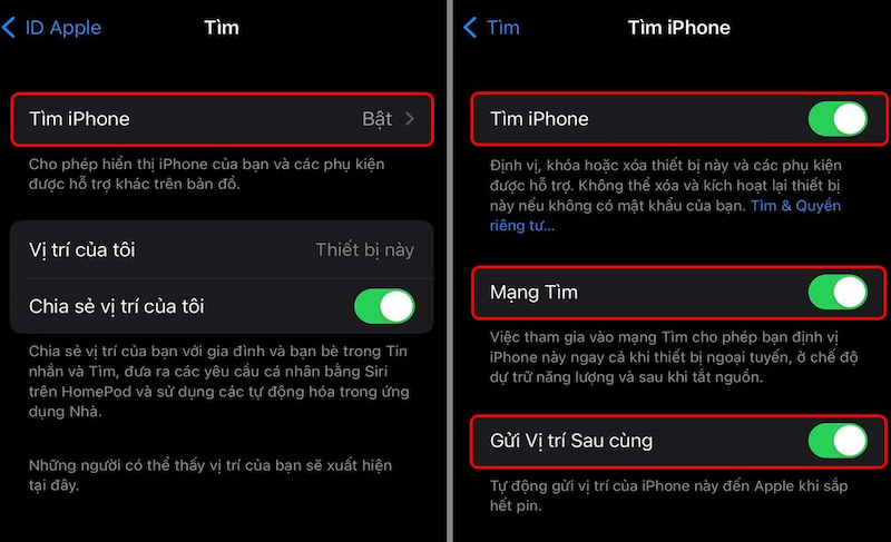 Kích hoạt hết tính năng để có thể tìm iPhone bị mất khi tắt nguồn