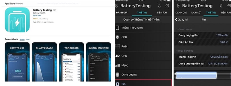 Kiểm tra bằng ứng dụng Battery Testing