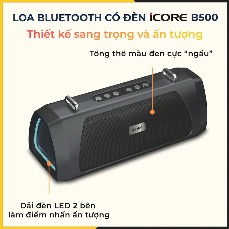 Loa Bluetooth iCore B500 thiết kế sang trọng và ấn tượng