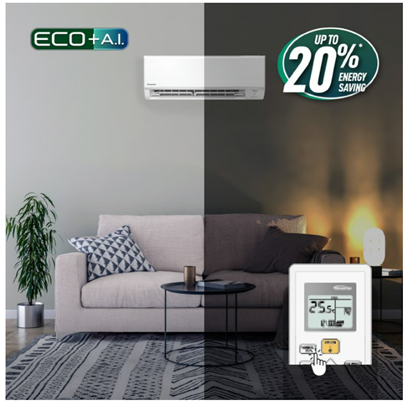 Chế độ ECO với công nghệ A.I. làm mát hiệu quả các căn phòng khác nhau dựa trên lượng tải nhiệt và công suất điều hòa không khí