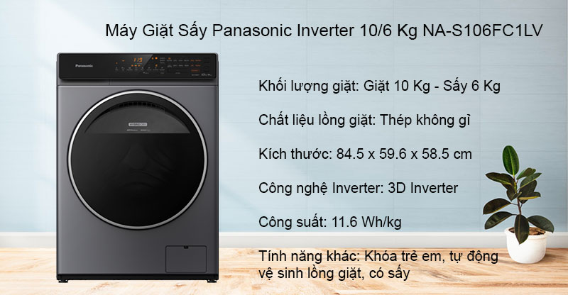 Máy Giặt Sấy Panasonic NA-S106FC1LV trang bị công nghệ 3D Inverter.