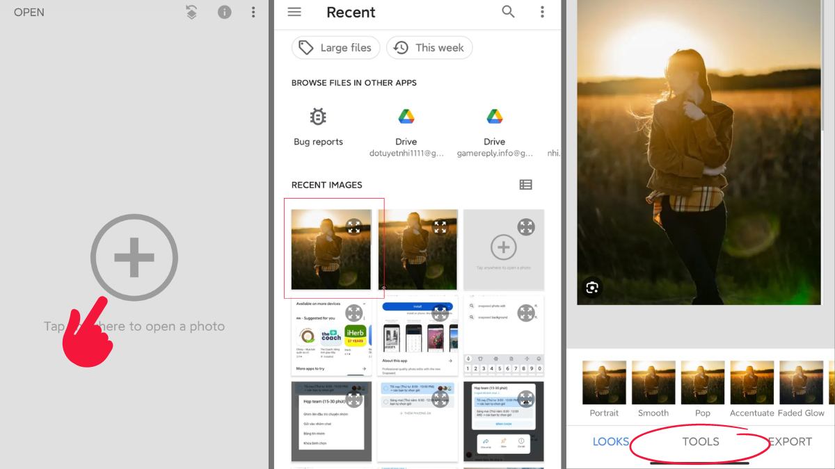 Thêm ảnh vào Snapseed để bắt đầu chỉnh sửa