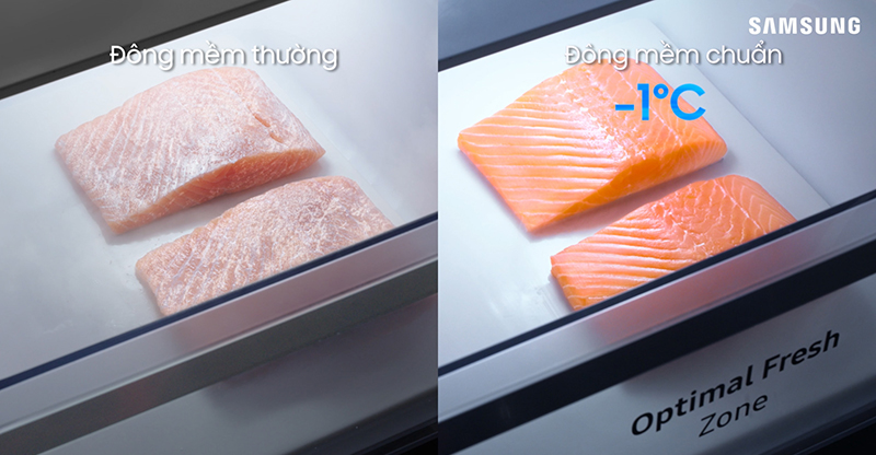 Ngăn đông mềm Optimal Fresh Zone chuẩn -1 độ C của tủ lạnh Samsung.