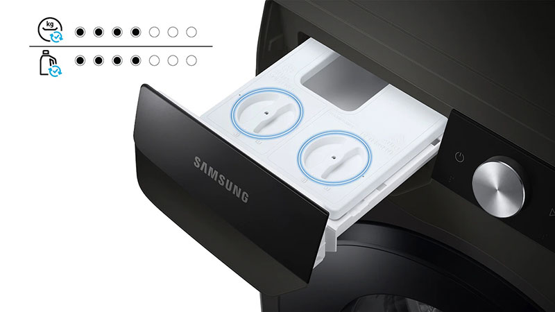 Máy giặt Samsung cửa trước trang bị ngăn nước giặt xả thông minh AI Dispenser.