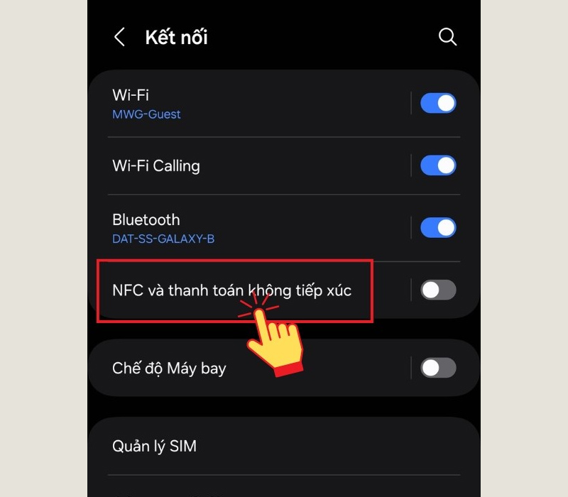 Trên điện thoại Samsung mở cài đặt và chọn NFC