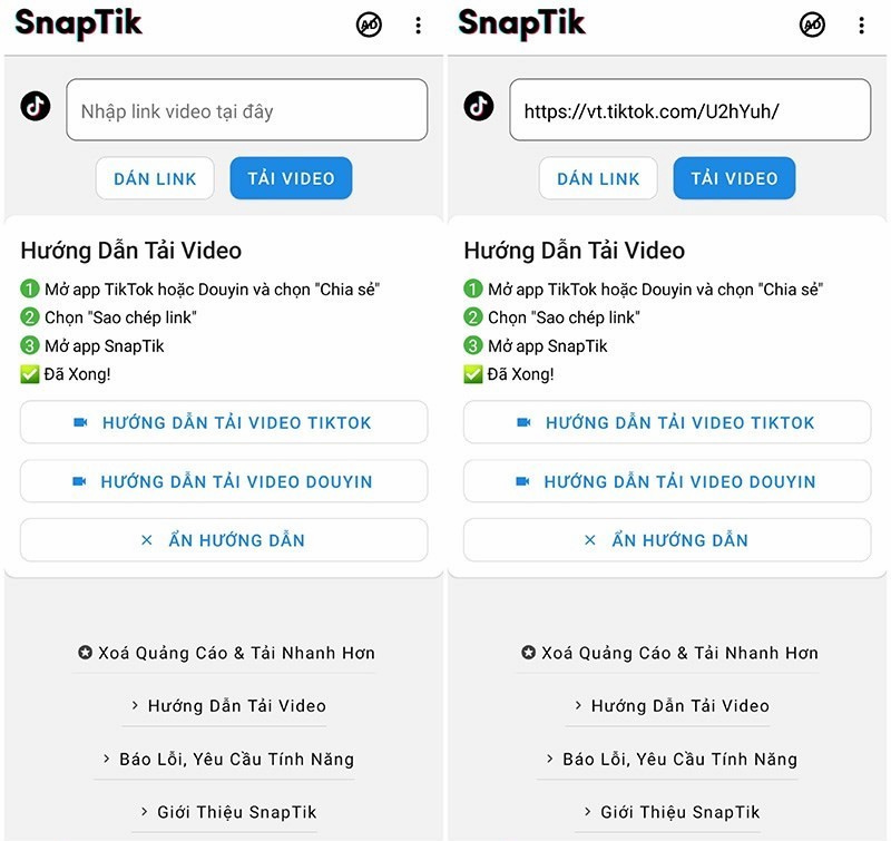 Sử dụng SnapTik để tải video titkok không logo
