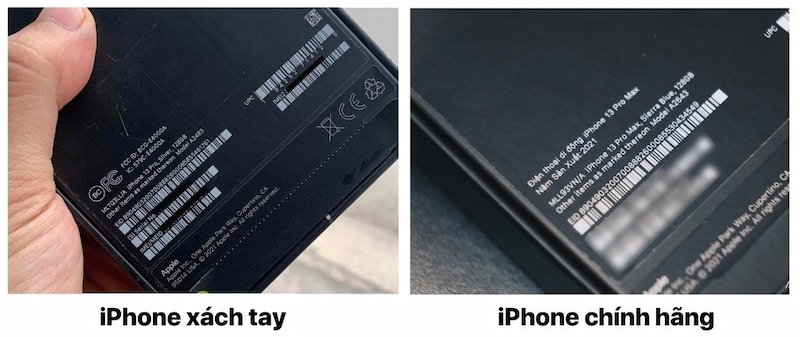 Sự khác nhau trên vỏ hộp iPhone chính hãng và iPhone xách tay