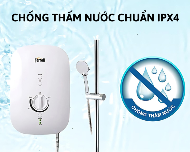 Ferroli Divo SSN 4.5S có vỏ chống thấm nước theo tiêu chuẩn IPX4