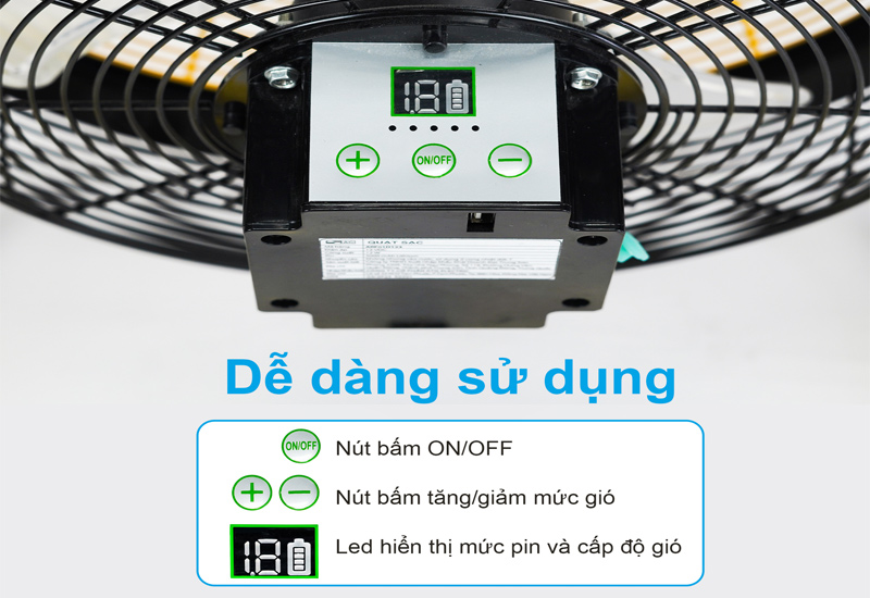 Quạt sạc AC ARF01D123 có đèn báo pin