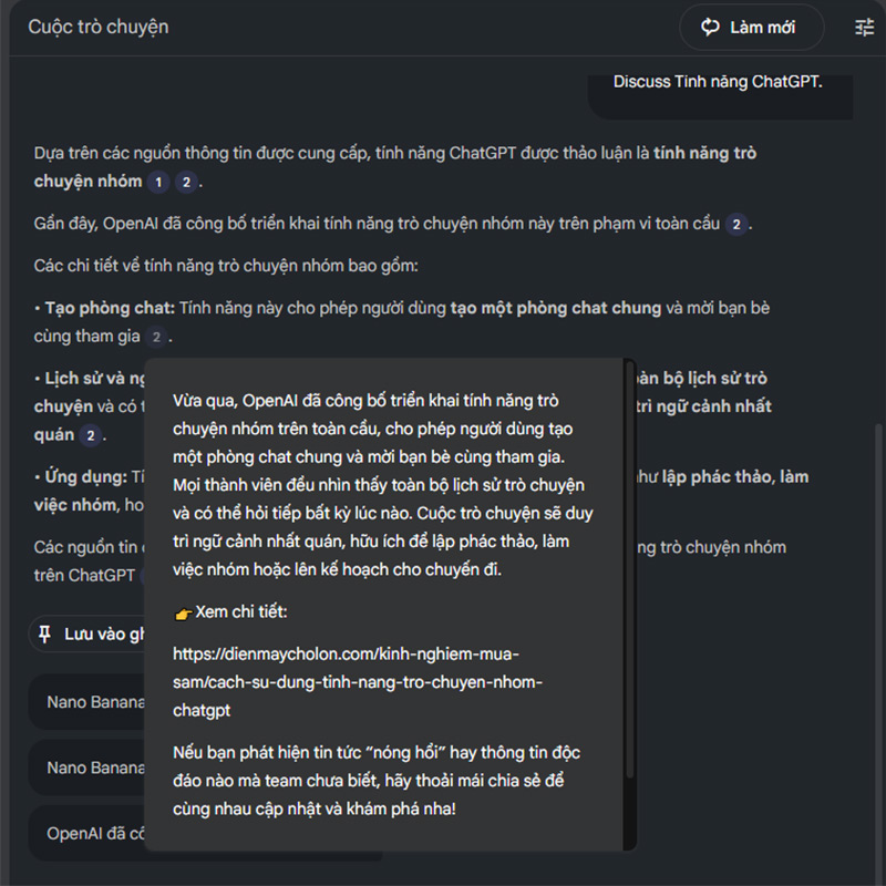 Mọi câu trả lời của AI đều đi kèm các con số trích dẫn