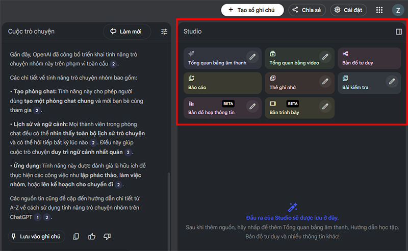 Nhiều công cụ hỗ trợ khác tại Studio mà bạn có thể sử dụng