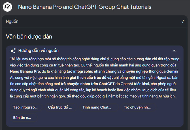 NotebookLM có thể phân tích và đưa ra chủ đề chính, tóm tắt tổng quan