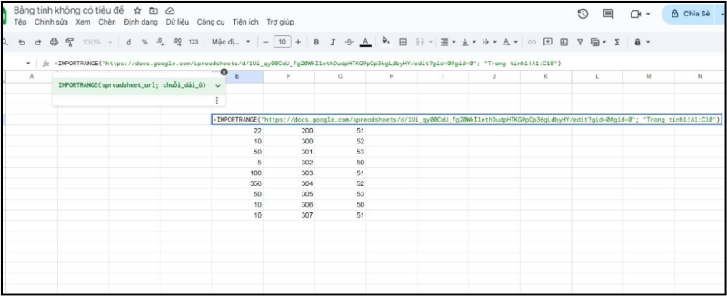 Dùng hàm IMPORTRANGE để lấy dữ liệu từ file Google Sheets khác