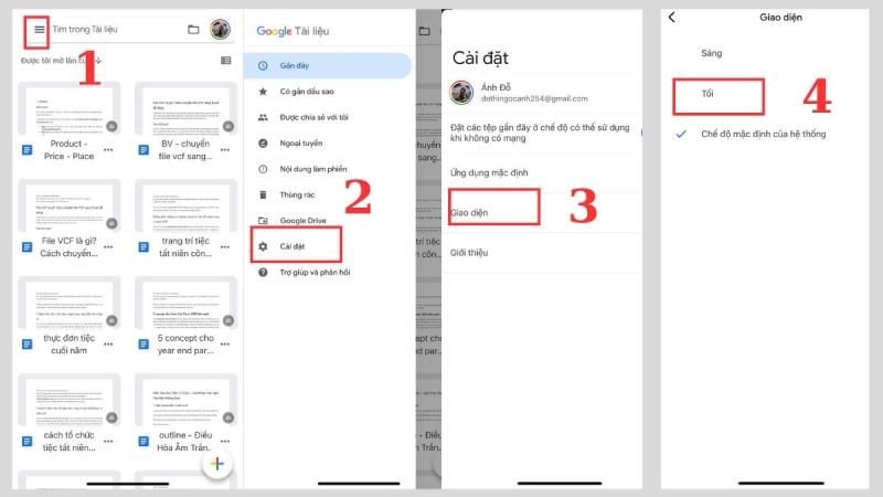 Các bước thao tác bật Dark Mode trong Google Docs trên điện thoại