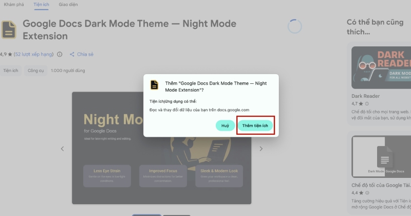 Thêm tiện ích để hoàn tất việc cài đặt Dark Mode