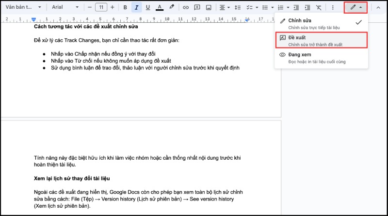 Chuyển từ Editing sang Suggesting