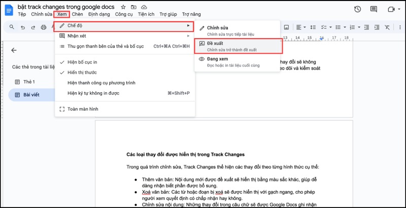 Chuyển sang chế độ Đề xuất