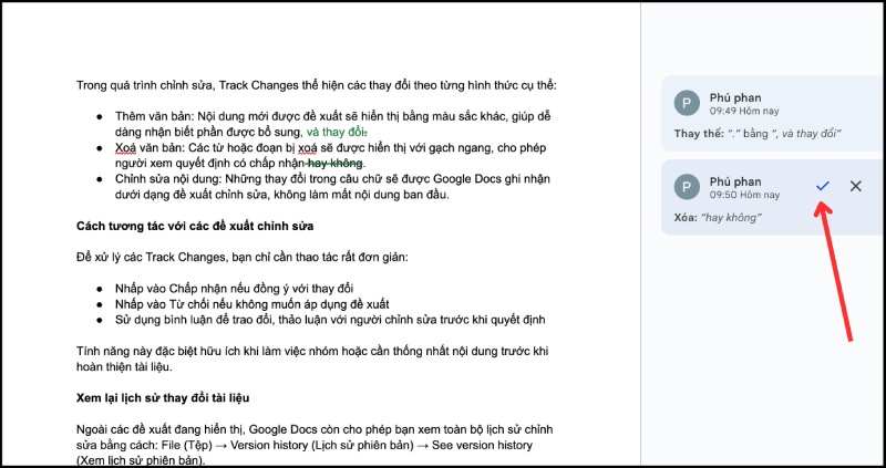 Cách tương tác với các đề xuất chỉnh sửa