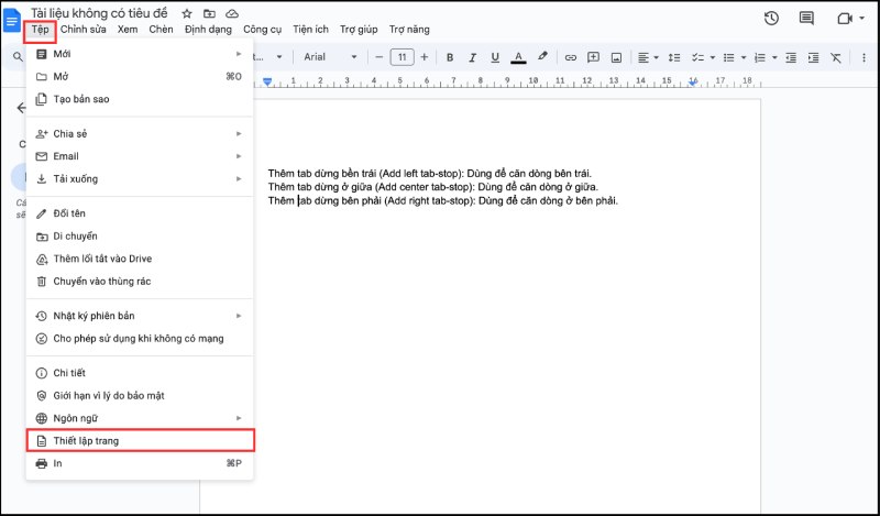 Chọn Tệp và Thiết lập trang
