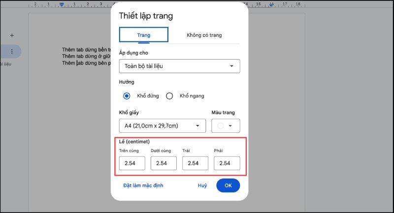 Điều chỉnh các thông số lề theo nhu cầu sử dụng