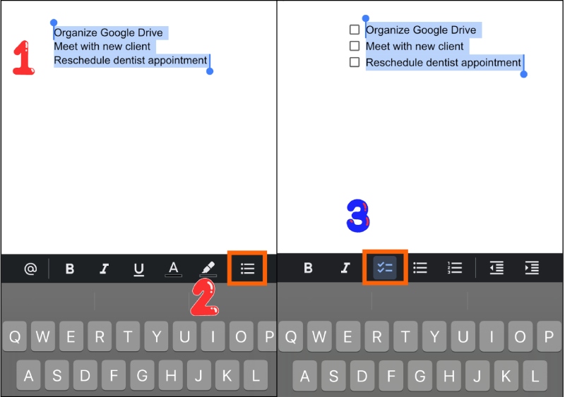 Chèn checkbox trong Google Docs trên điện thoại