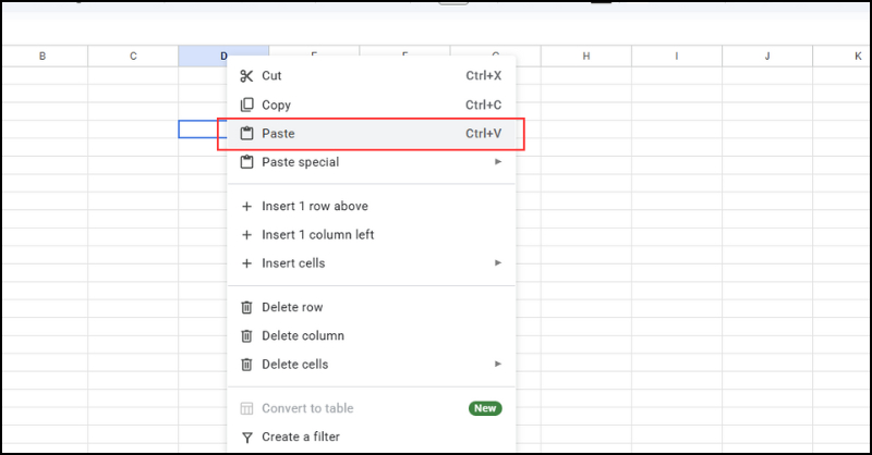 dán liên kết đã sao chép bằng lệnh Paste