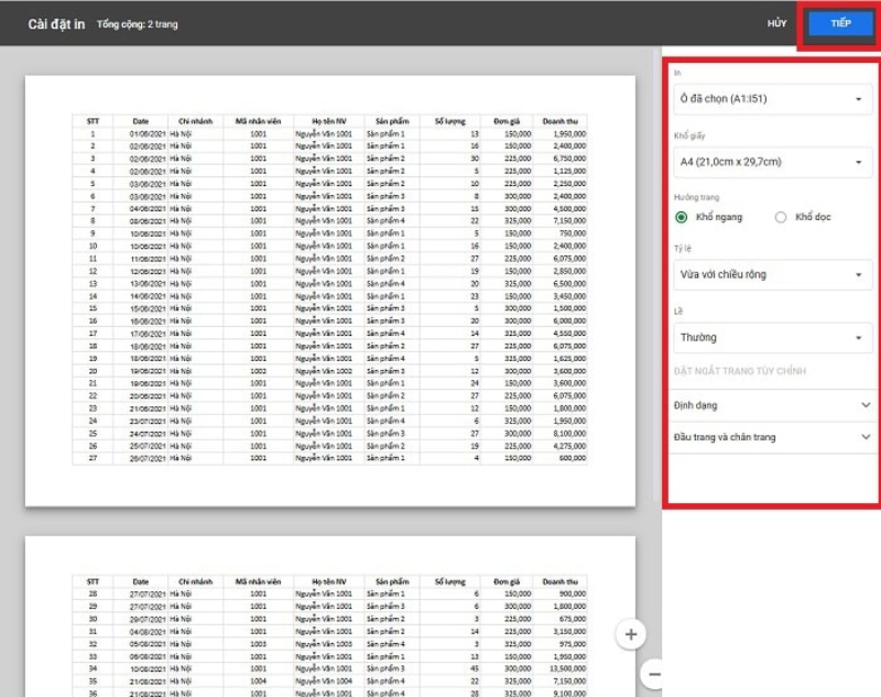 Tinh chỉnh cài đặt và tiến hành in