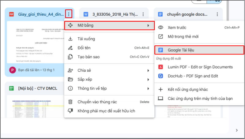 Mở file PDF bằng Google Tài liệu trong Google Drive