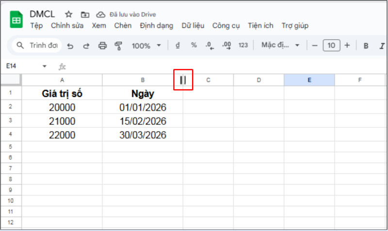 Điều chỉnh độ rộng cột trong Google Sheets