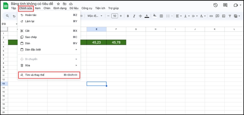 Thao tác tìm và thay thế dấu phẩy thành dấu chấm
