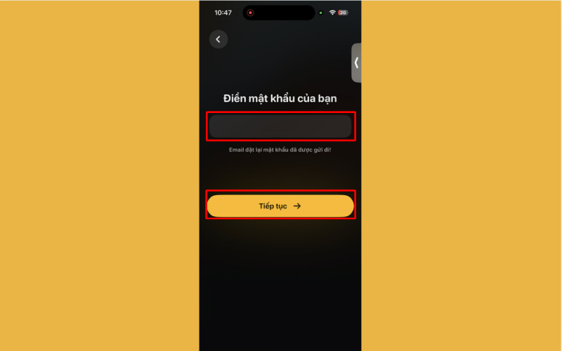 Nhập lại mật khẩu vừa đặt và nhấn Tiếp tục để đăng nhập