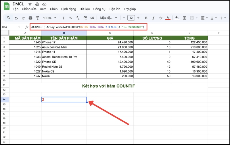 Hàm VLOOKUP kết hợp với hàm COUNTIF