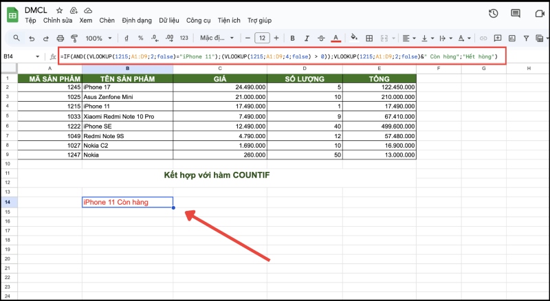 Kết hợp IF, AND và VLOOKUP để kiểm tra nhiều điều kiện