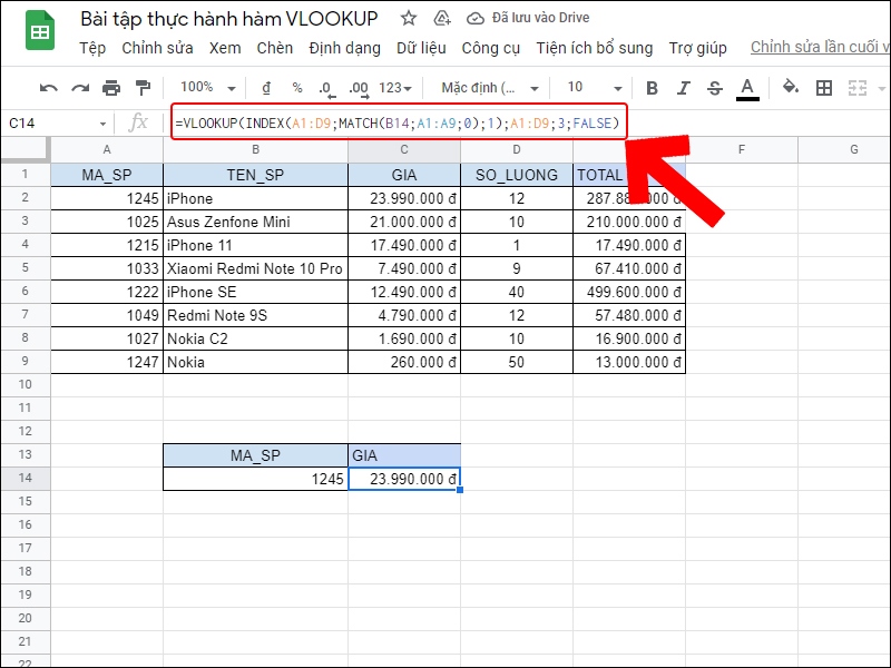 Lỗi #VALUE khi dùng hàm VLOOKUP