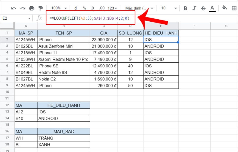 Tách mã sản phẩm để tra cứu bằng VLOOKUP