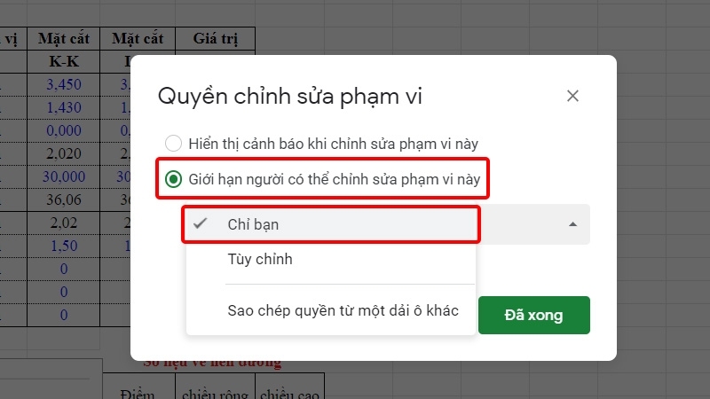 Đặt quyền chỉnh sửa và lưu lại cài đặt bảo vệ