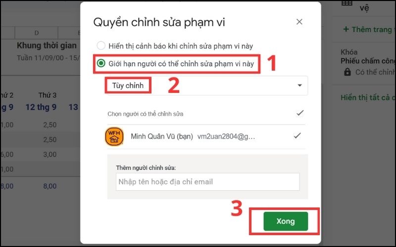 Thiết lập quyền chỉnh sửa phạm vi phù hợp