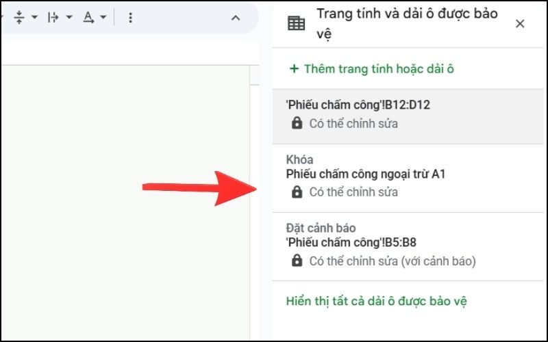 Chọn vùng hoặc Sheet đang được bảo vệ trước đó