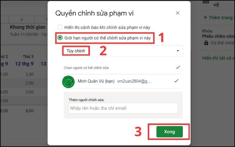 Thiết lập người được phép chỉnh sửa